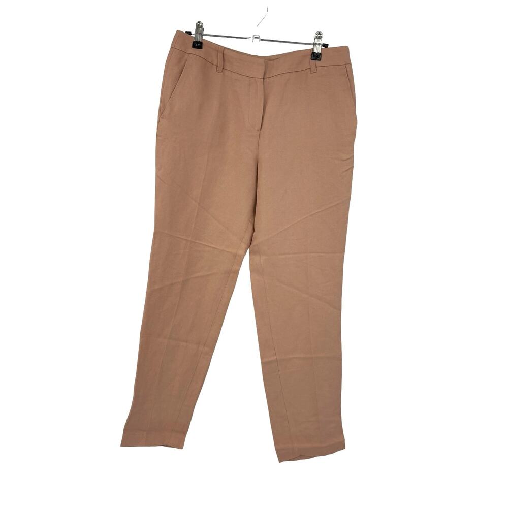 Maje Pants Womens 34 XS Straight Dress Trouser Pink Mid Rise Career Linen Blend